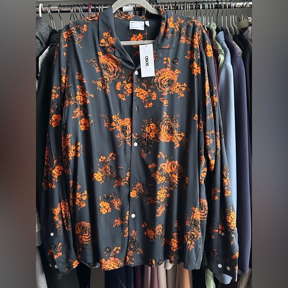 ASOS Design for Nordstrom Button-Up | XL | Grey + Orange Floral | NWT